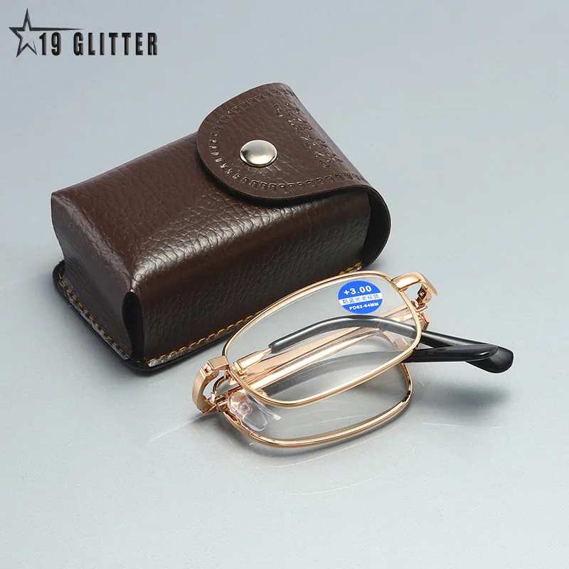 Foldable gold frame Far & Near reading glass with case